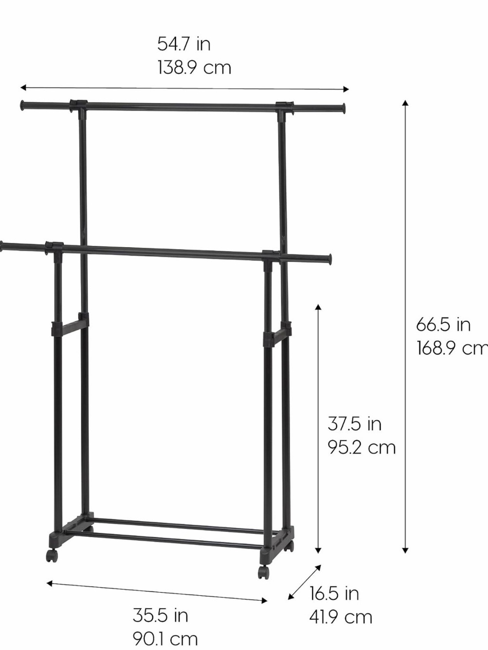 IRIS USA Portable Double-Rod Height Adjustable Clothes Rack with Extendable Bar